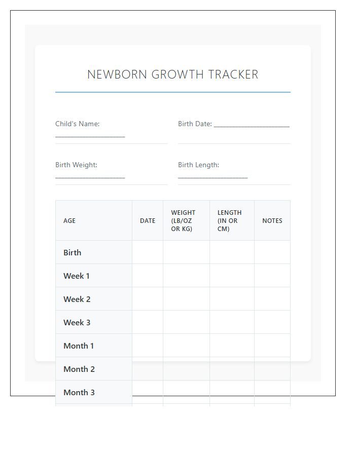 Newborn Length And Weight Printable Chart