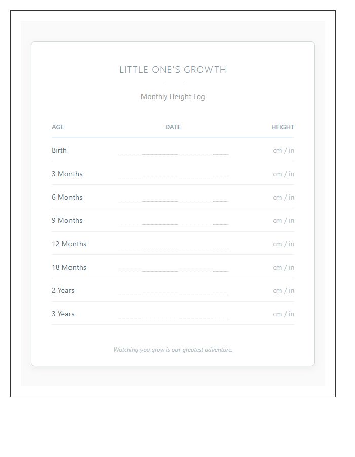 Nursery Wall Measurement Printable Chart