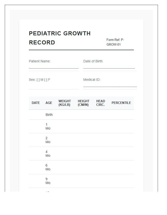 Pediatric Percentile Growth Printable Chart