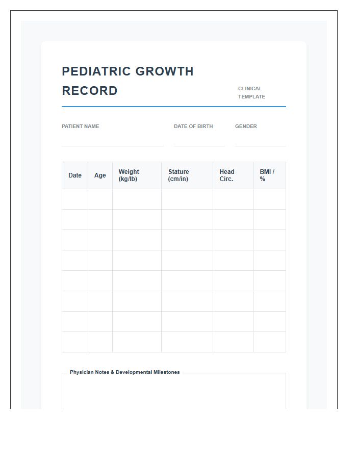 Professional Pediatric Growth Printable Chart