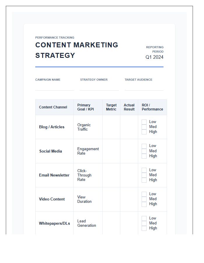 Content Marketing Strategy Performance Printable Chart