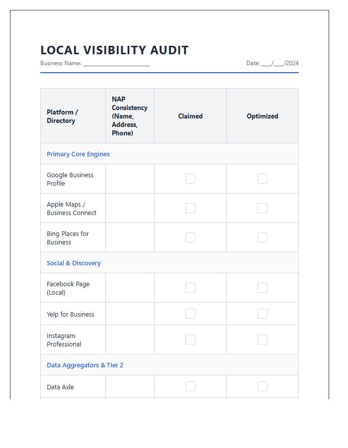 Local Business Listing Visibility Printable Chart