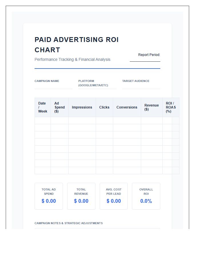 Paid Advertising Return On Investment Printable Chart