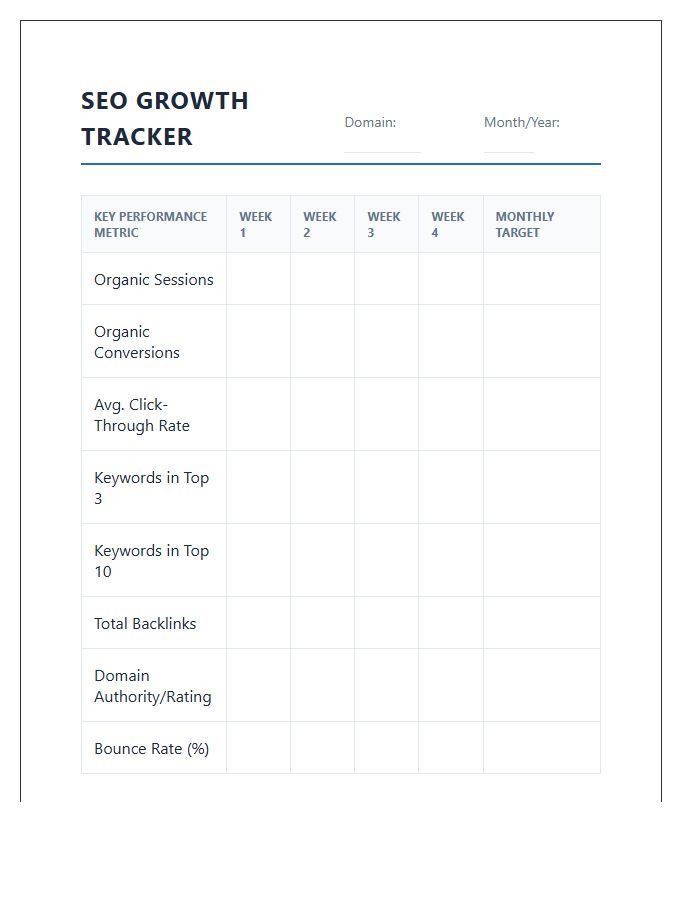 Search Engine Optimization Growth Tracking Printable Chart