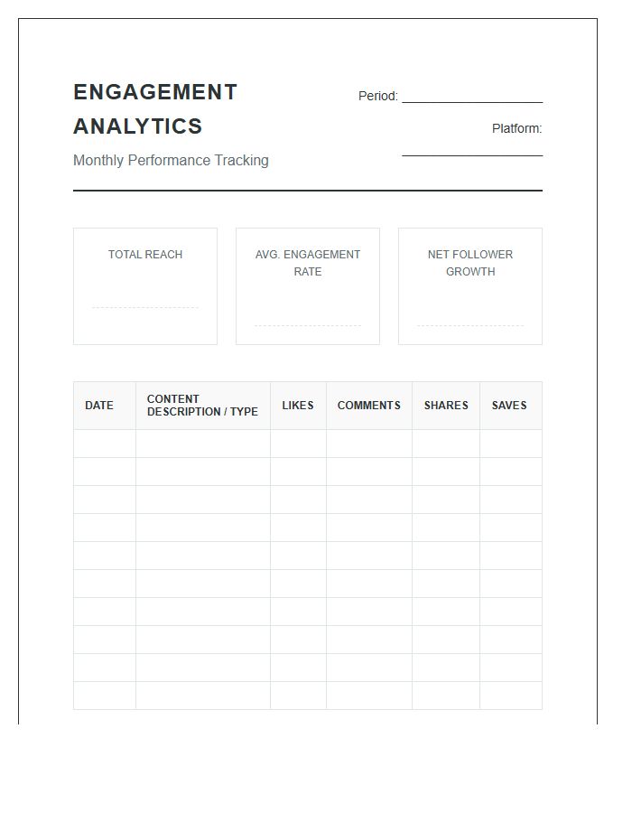 Social Media Engagement Analytics Printable Chart