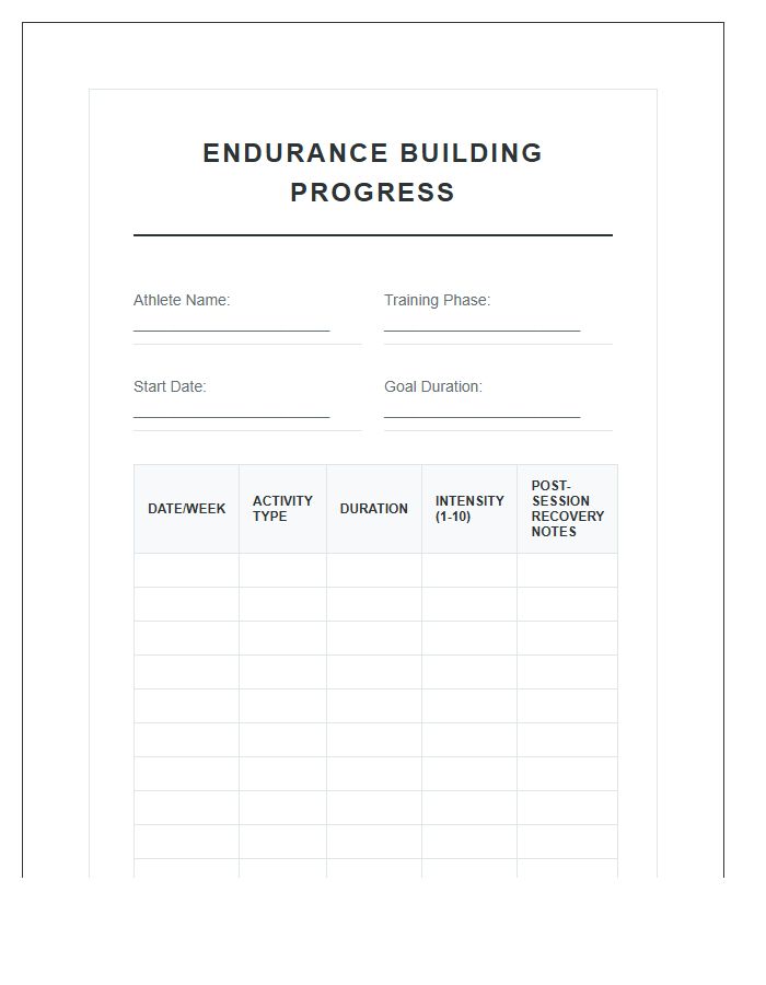 Endurance Building Progress Printable Chart