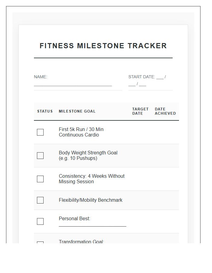 Fitness Milestone Tracker Printable Chart