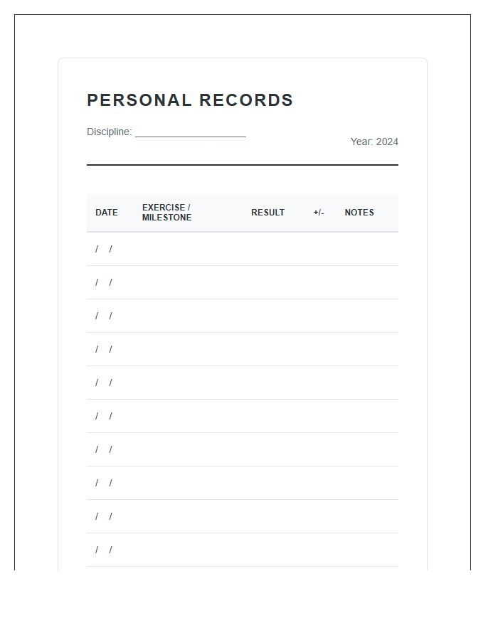Personal Record Tracking Printable Chart