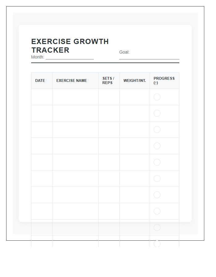 Routine Exercise Growth Printable Chart
