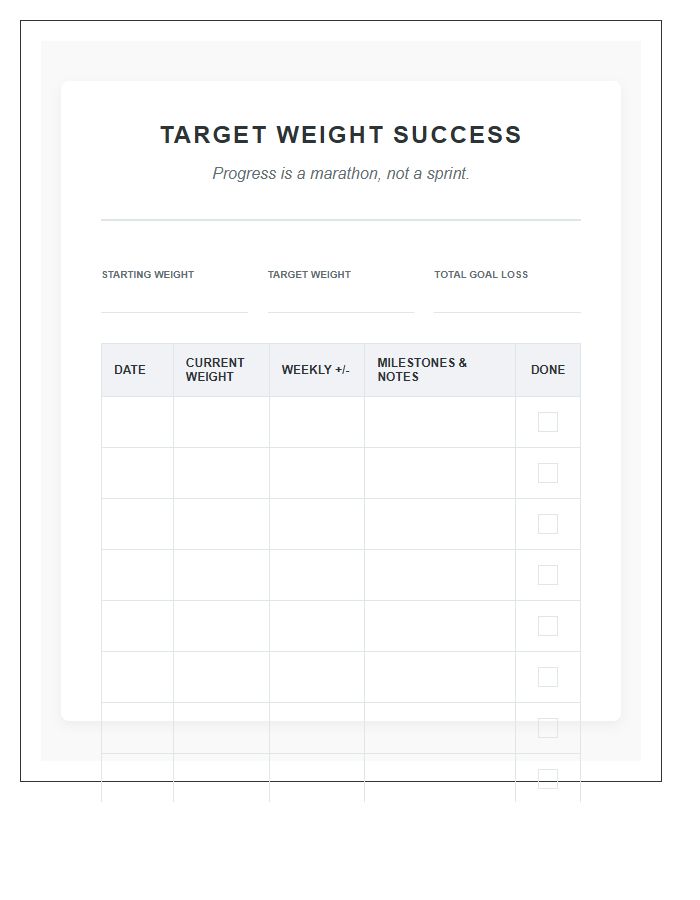 Target Weight Success Printable Chart