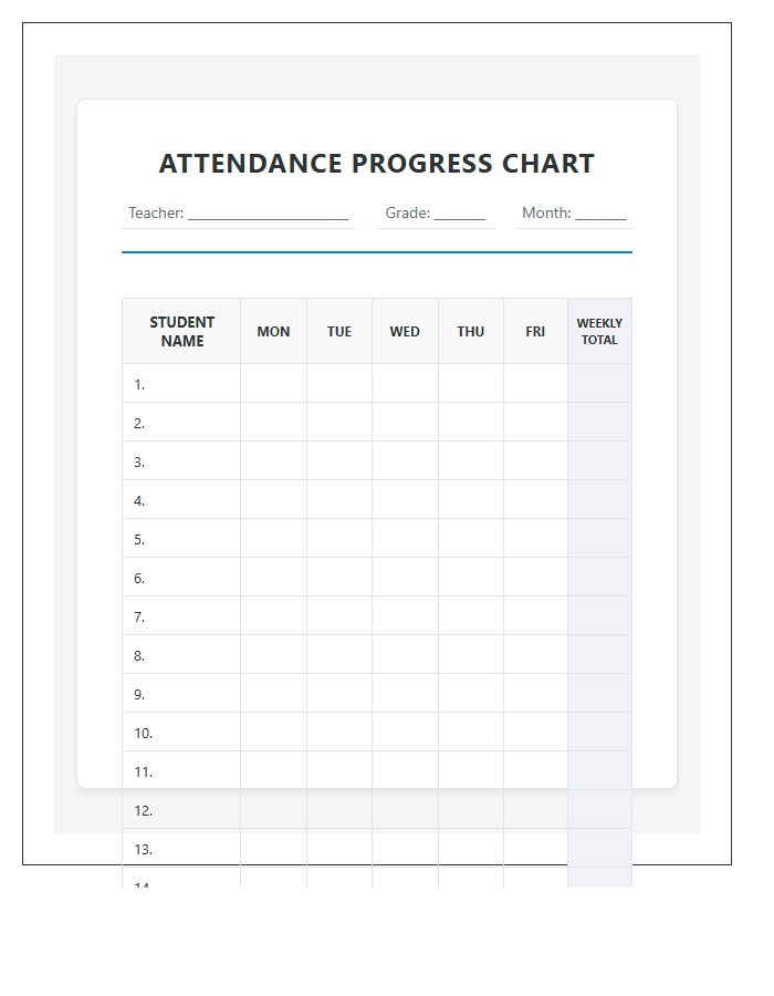 Elementary Classroom Attendance Progress Printable Chart
