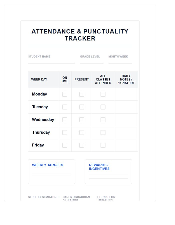 High School Attendance Improvement Printable Chart