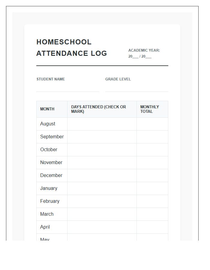 Homeschool Attendance Requirement Printable Chart