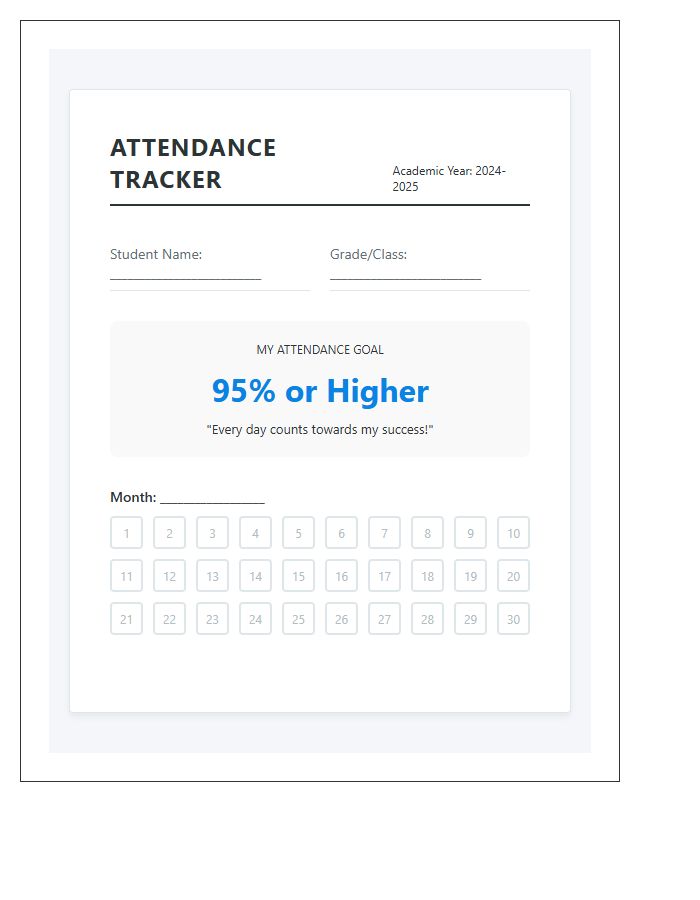 Individual Student Attendance Goal Printable Chart