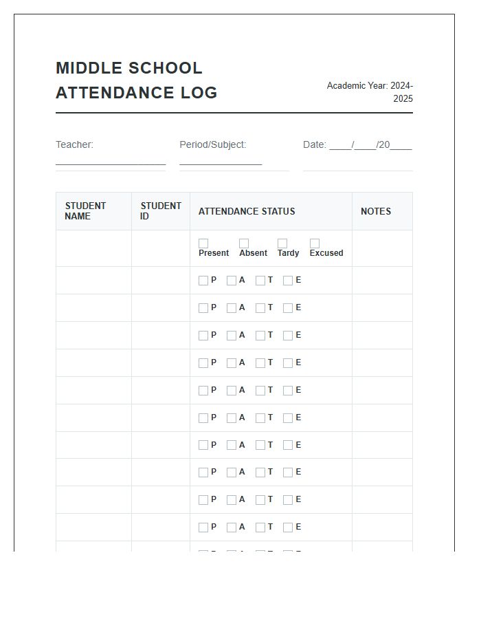 Middle School Attendance Data Printable Chart