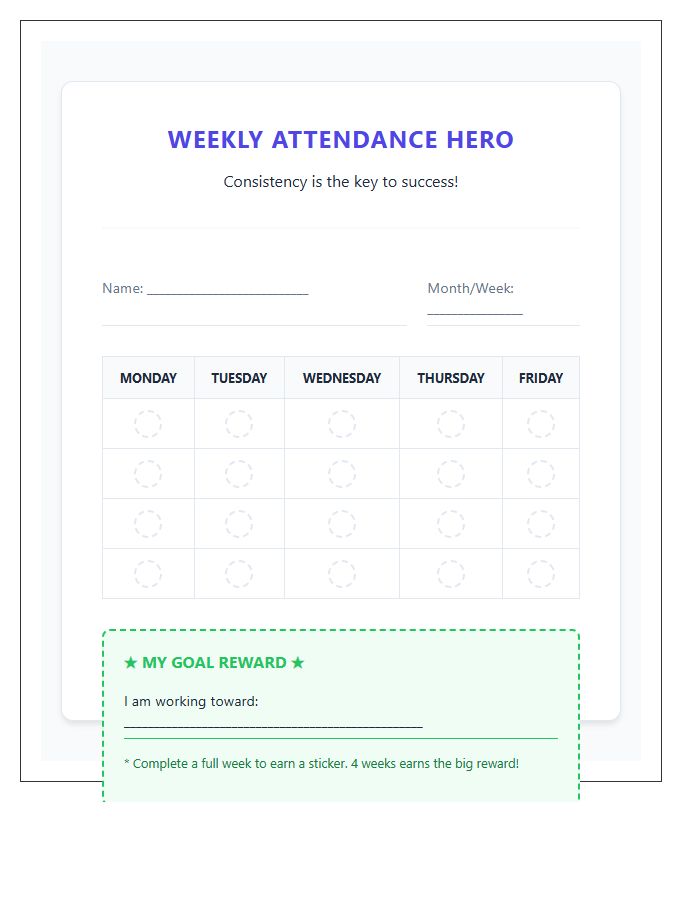 Positive Reinforcement Attendance Printable Chart