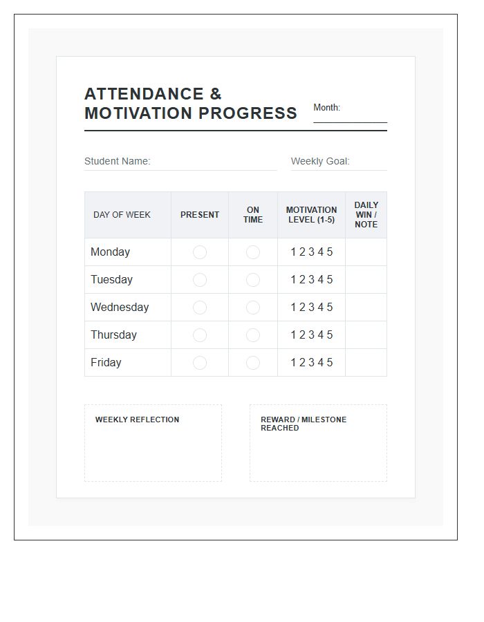 Student Attendance Motivation Progress Printable Chart