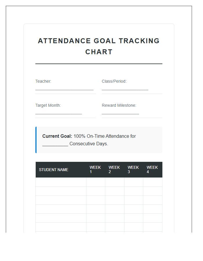 Teacher Managed Attendance Goal Printable Chart