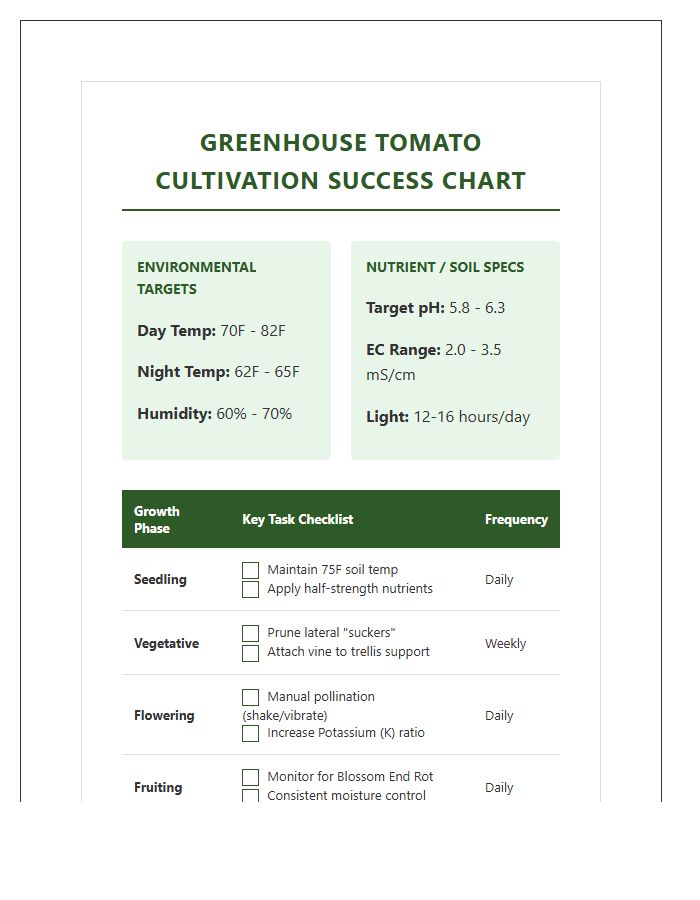 Greenhouse Tomato Cultivation Success Printable Chart