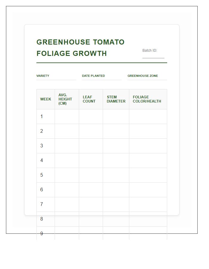 Greenhouse Tomato Foliage Growth Printable Chart