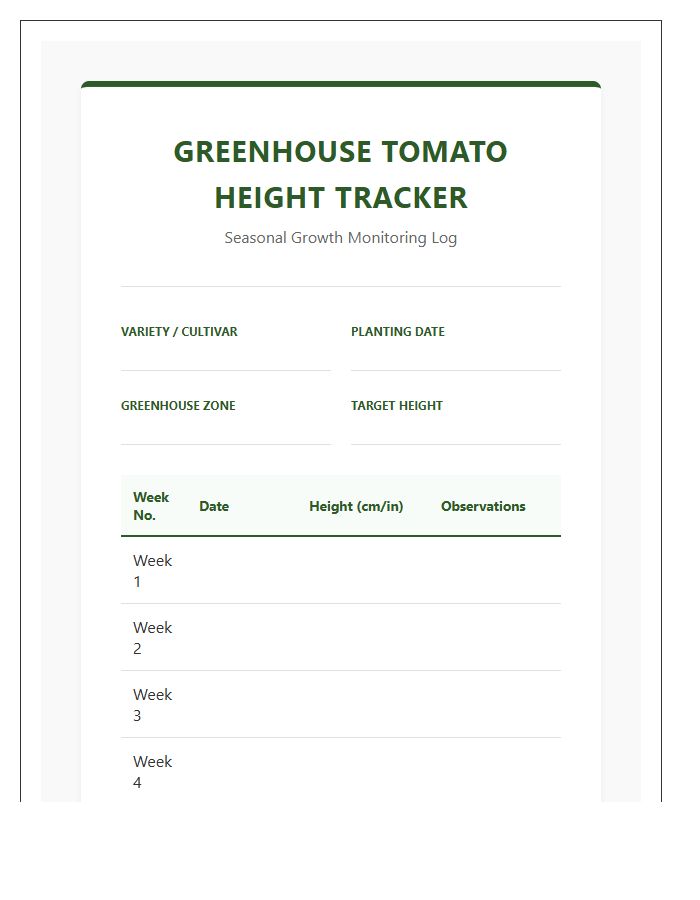 Greenhouse Tomato Plant Height Printable Chart