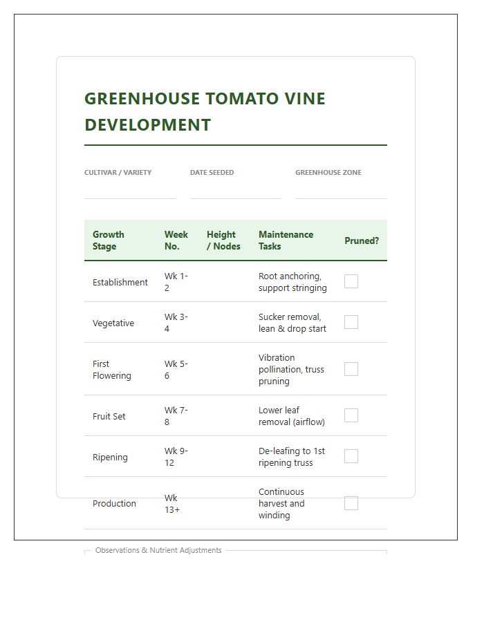 Greenhouse Tomato Vine Development Printable Chart