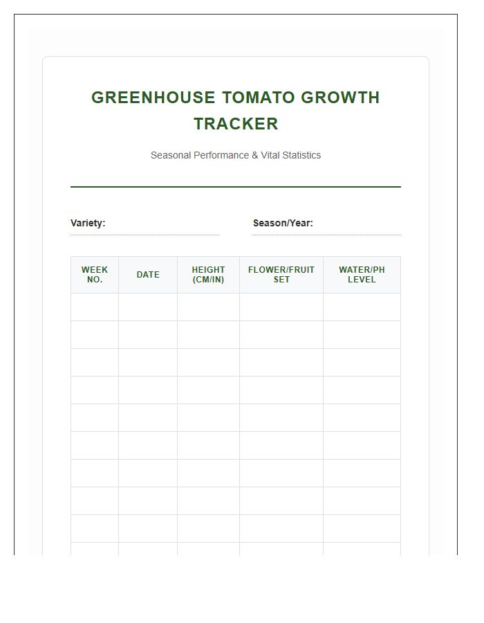 Seasonal Greenhouse Tomato Growth Printable Chart
