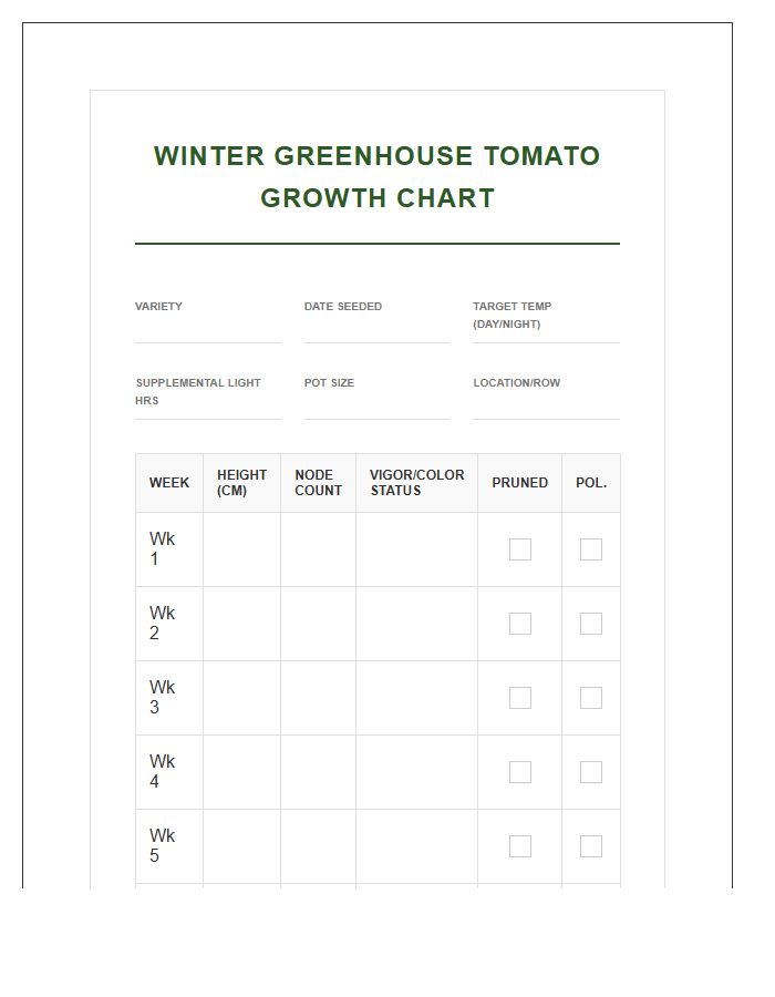 Winter Greenhouse Tomato Growth Printable Chart