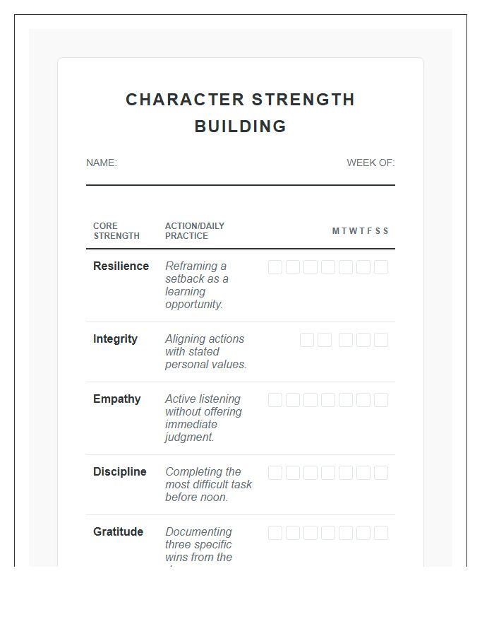Character Strength Building Printable Chart