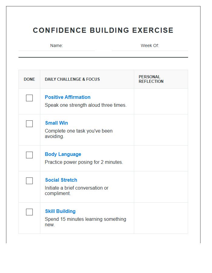 Confidence Building Exercise Printable Chart