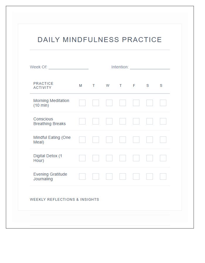 Daily Mindfulness Practice Printable Chart