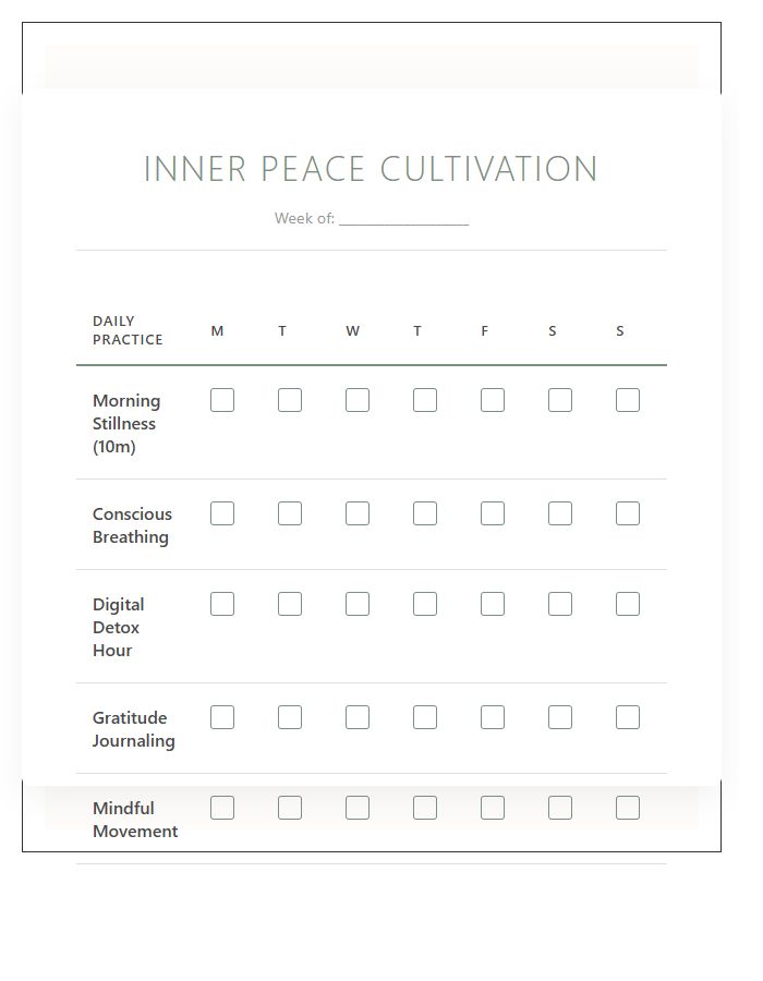 Inner Peace Cultivation Printable Chart