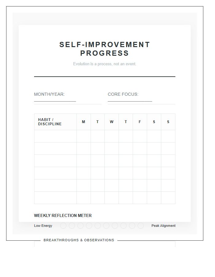 Self Improvement Journey Progress Printable Chart