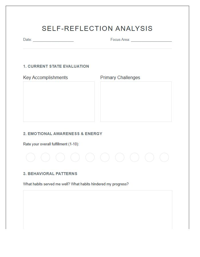 Self Reflection Analysis Printable Chart