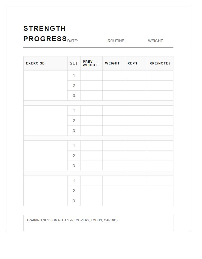 Printable Strength Training Progress Tracking Chart