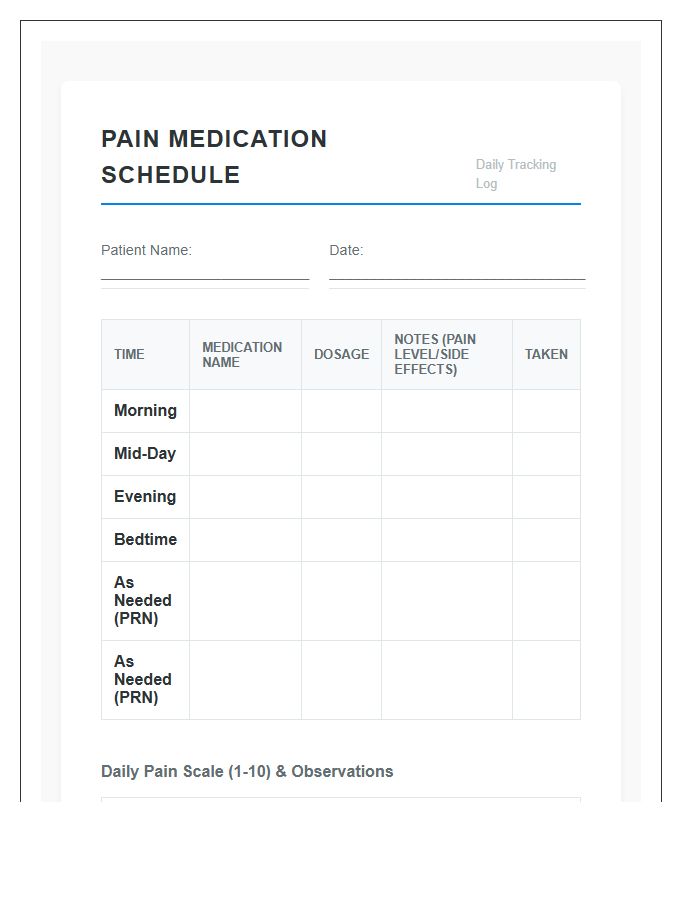Chronic Pain Medication Schedule Printable Chart