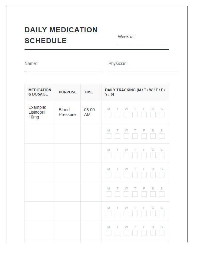 Daily Medication Schedule Printable Chart