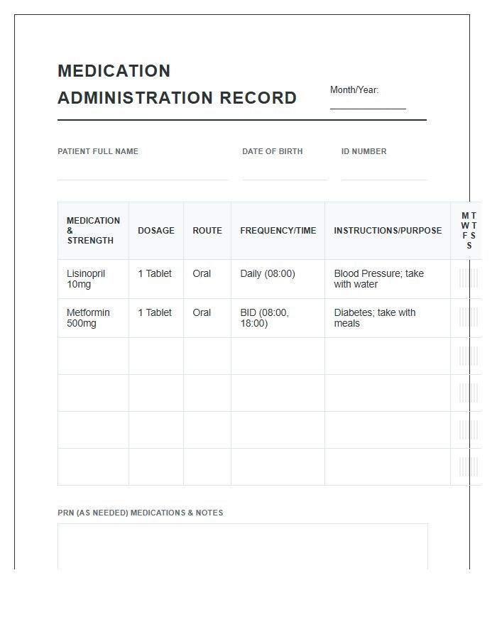 Detailed Medication Administration Printable Chart