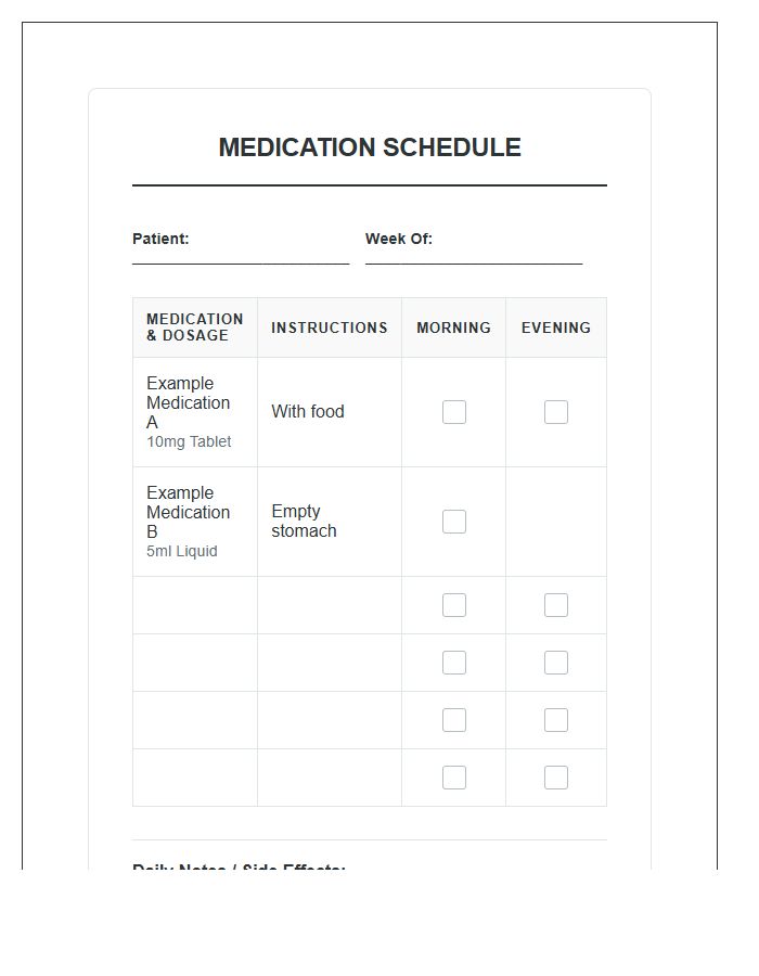 Morning And Evening Medication Printable Chart