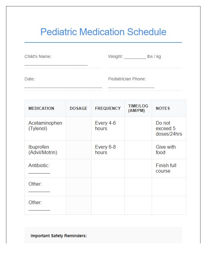 Pediatric Dosage Medication Schedule Printable Chart