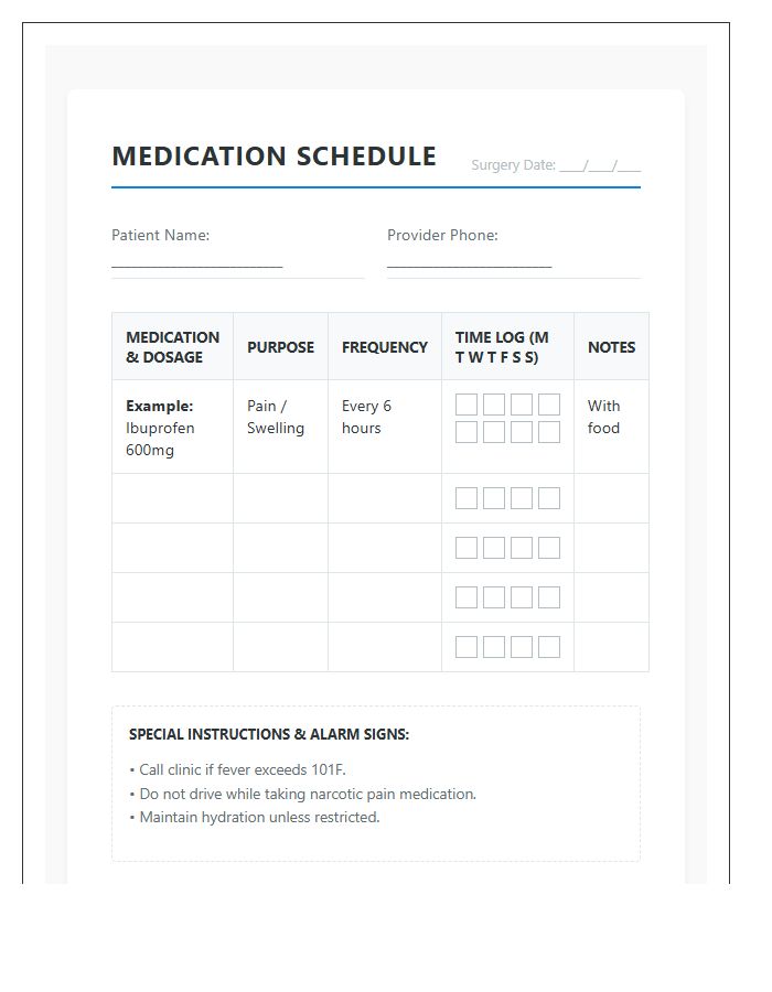 Post Surgery Medication Schedule Printable Chart