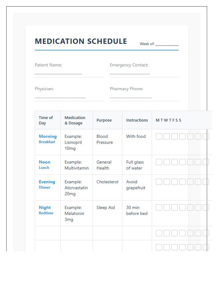 Senior Citizen Medication Schedule Printable Chart