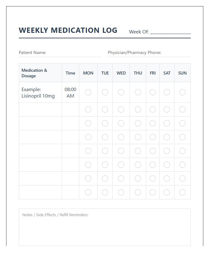 Weekly Medication Management Printable Chart