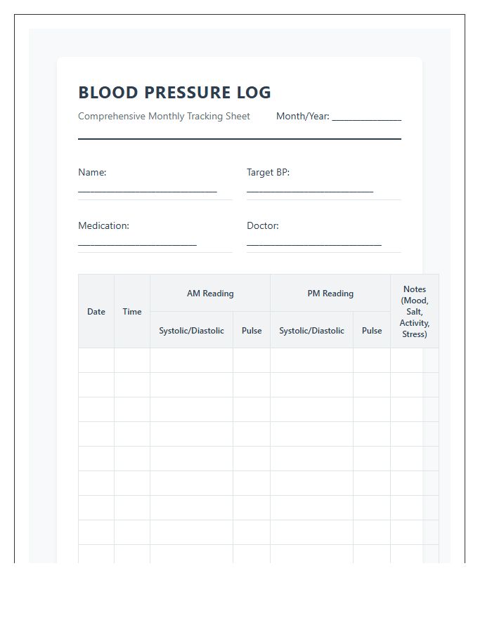 Comprehensive Printable Blood Pressure Tracking Chart