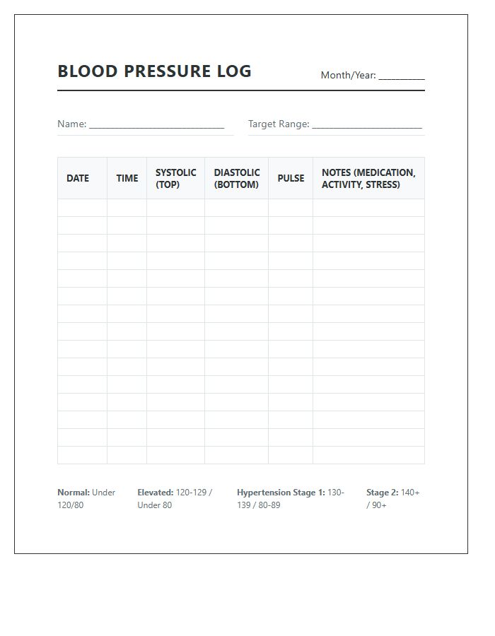 Daily Printable Blood Pressure Tracking Chart