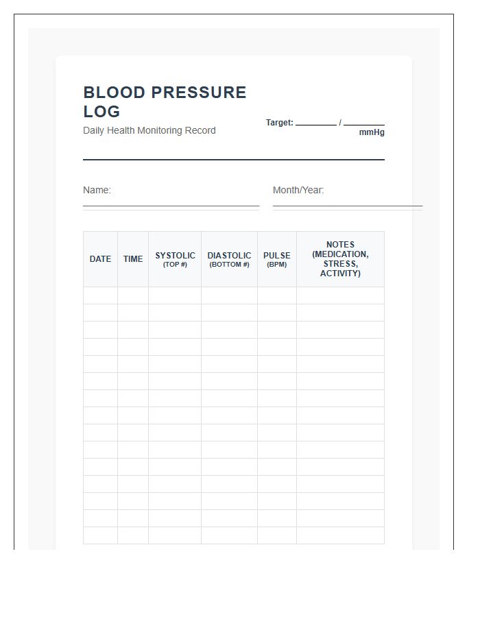 Detailed Printable Blood Pressure Tracking Chart