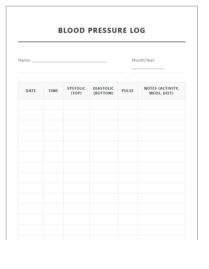 Home Use Printable Blood Pressure Tracking Chart