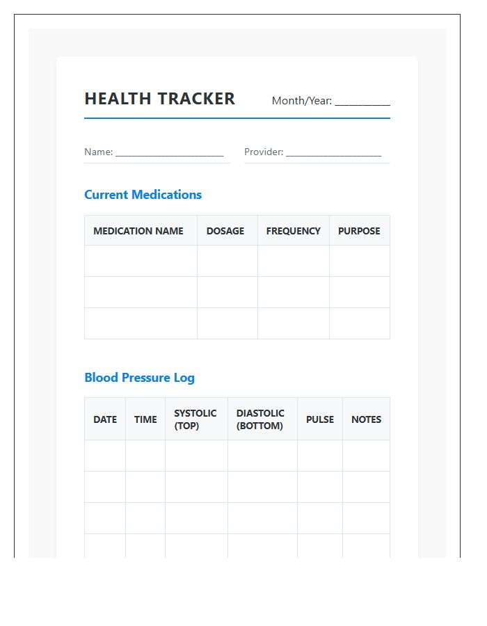 Medication And Printable Blood Pressure Tracking Chart