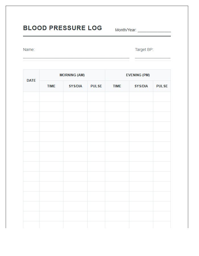 Morning And Evening Printable Blood Pressure Tracking Chart