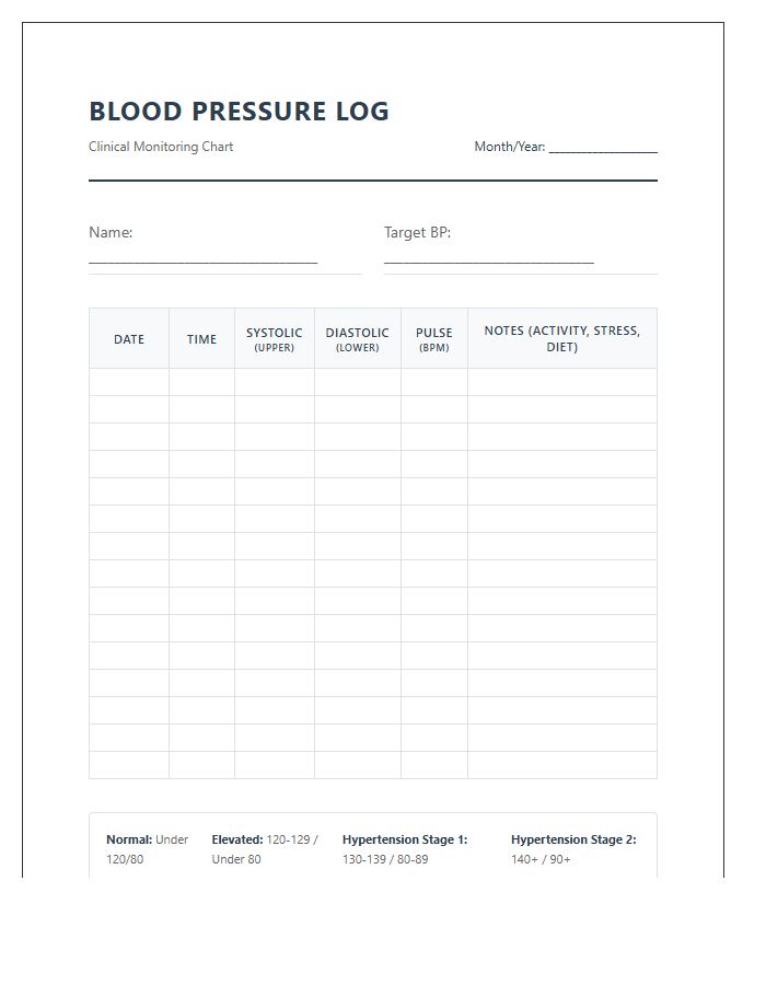 Professional Printable Blood Pressure Tracking Chart